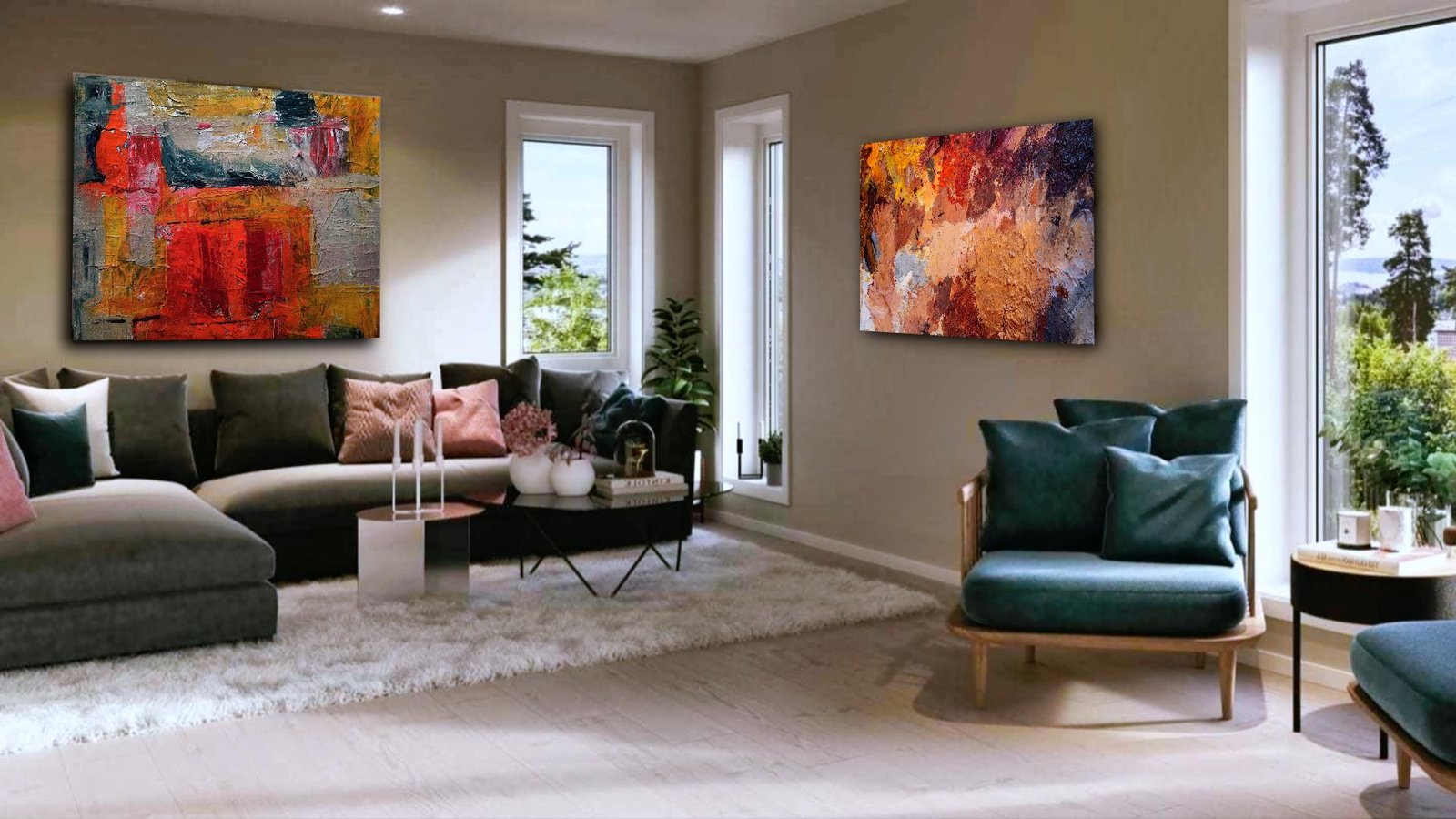 A Living Rooms Gets Character from Modern Art and Colors