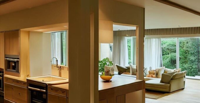 How can you separate the living room from the kitchen in an open space