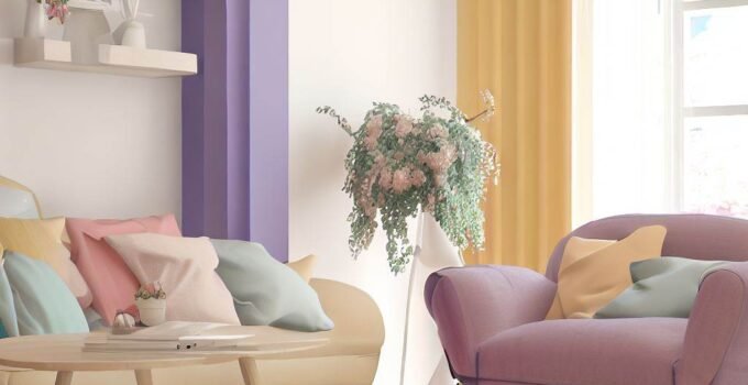 Lilac and light-yellow living room: This makes the room an eye-catcher