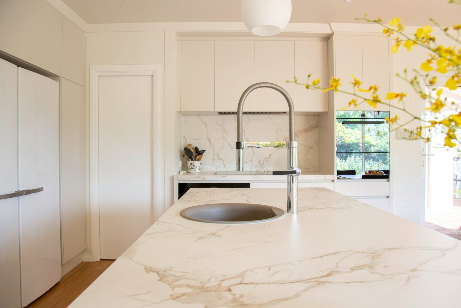 stainless steel faucet on sink