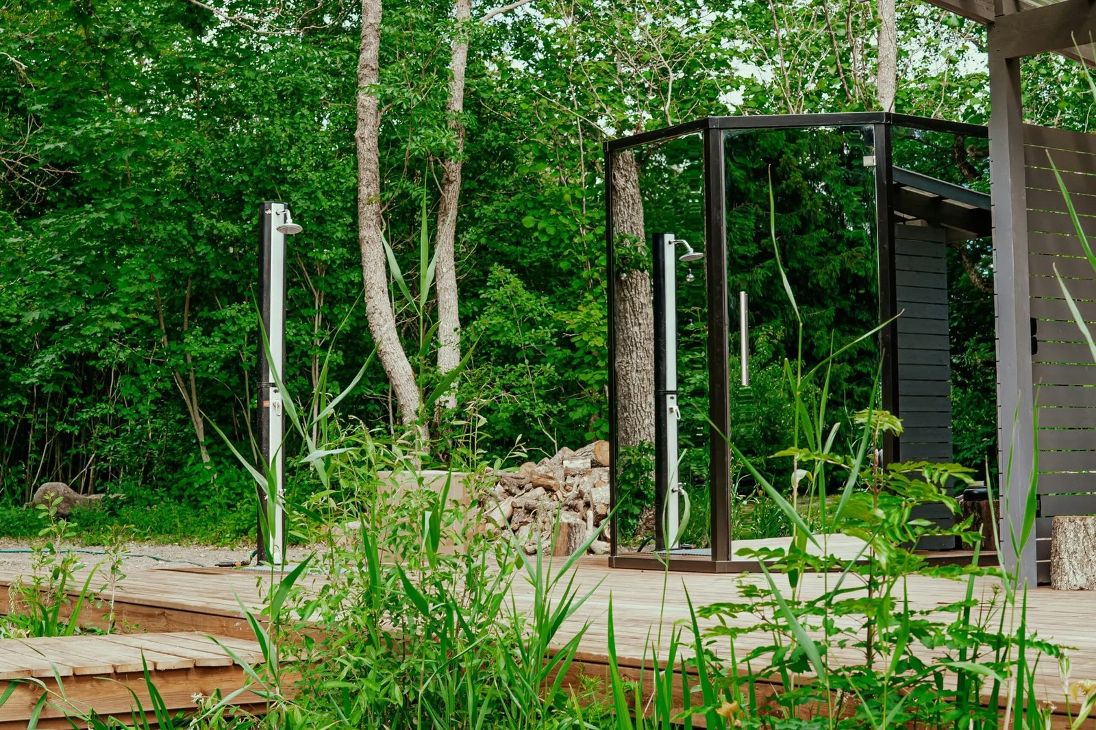 a gate in a wooded area